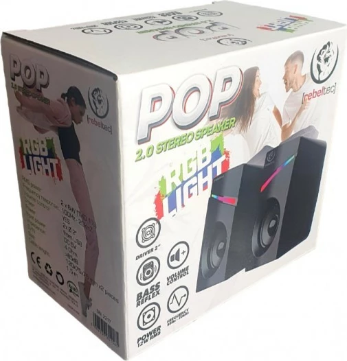 Altoparlantë Rebeltec POP 2.0, për kompjuter e telefon, 12W, të zinj, me ndriçim RGB
