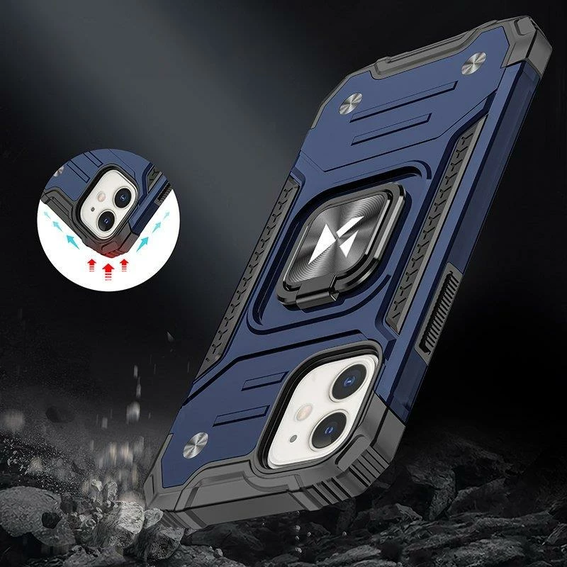 Mbështjellës Wozinsky Ring Armor për iPhone 14 Plus, me unazë dhe mbajtës magnetik, Kaltër