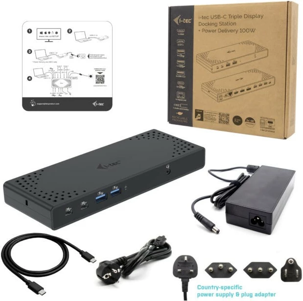 Docking station I-Tec USB-C Triple Display Gen 2, 100W, 3x monitor, e zezë