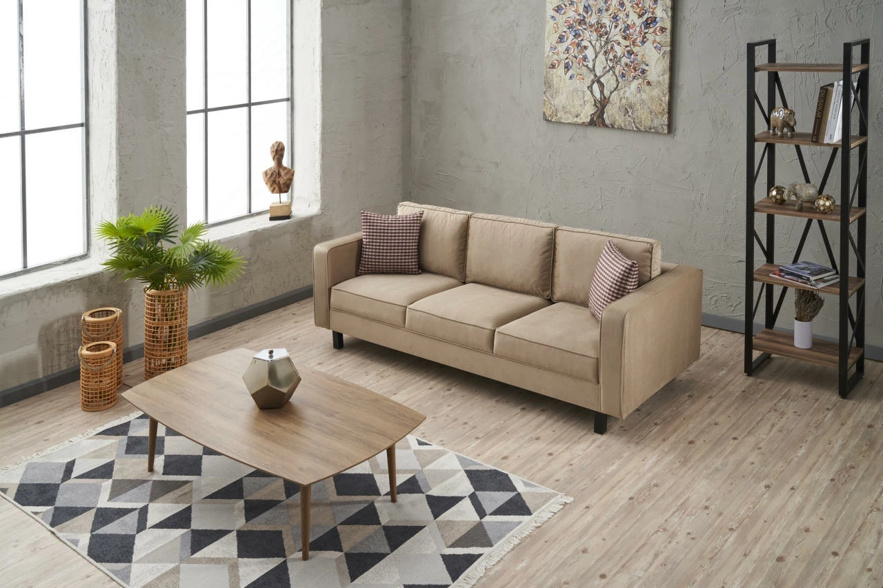Divan treshe Atelier del Sofa, kadife, ngjyrë krem