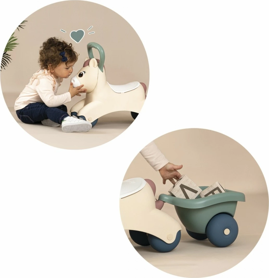 Jezdik lodër Smoby Baby Pony 7600140502, plastikë, bezhë/gri/e bardhë, me rimorkio