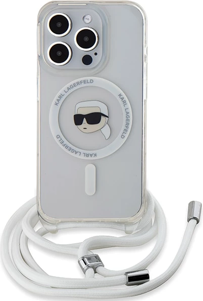 Mbështjellës Karl Lagerfeld Crossbody IML Karl Head MagSafe për iPhone 15 Pro, Transparent