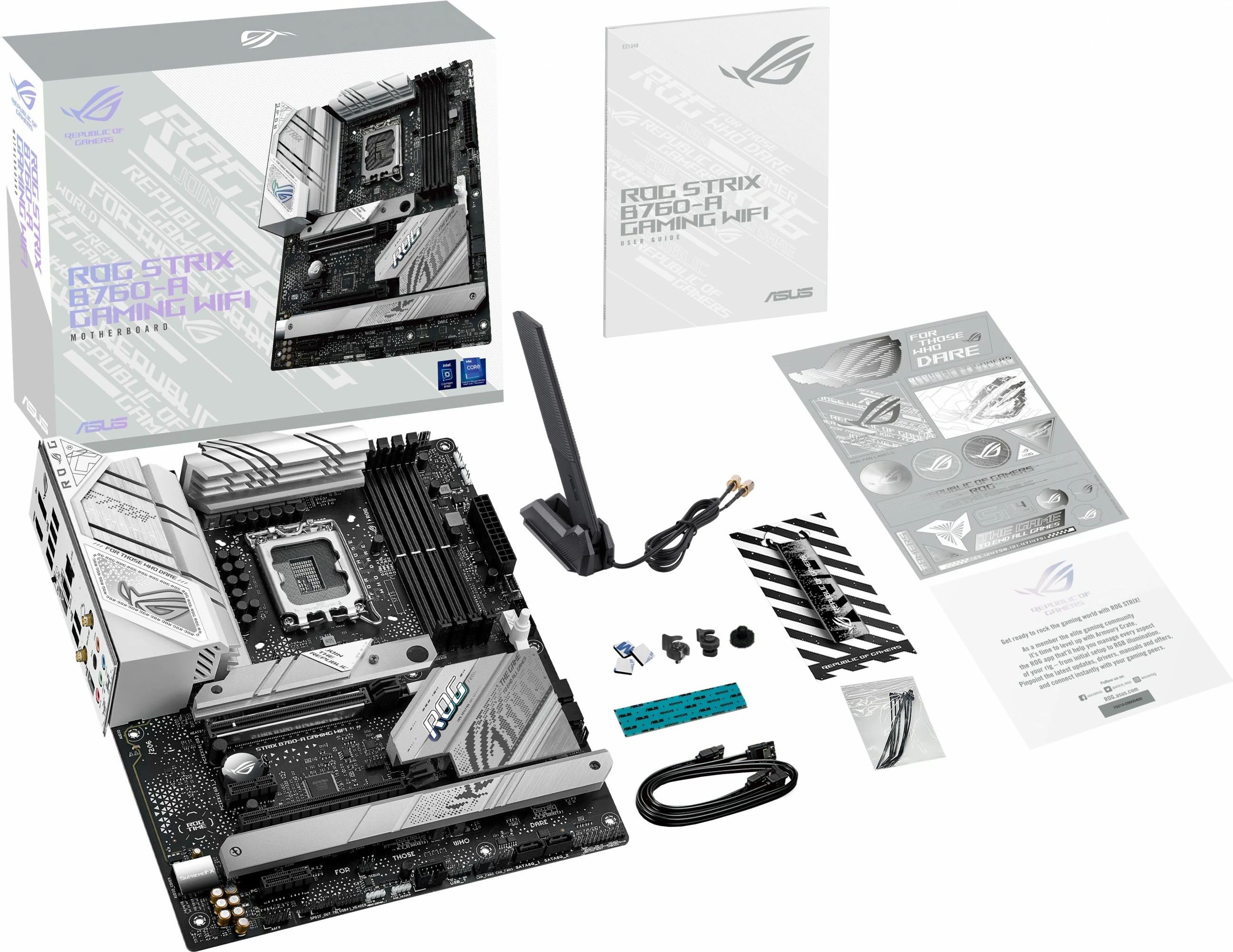 Pllakë amë ASUS ROG STRIX B760-A GAMING WIFI, Intel LGA 1700, DDR5, ATX, Wi-Fi, bardhë/argjend
