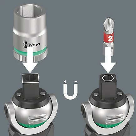 Set veglash Wera 8009 Zyklop Pocket 4, 1/4", me kasë, e zezë/e gjelbër