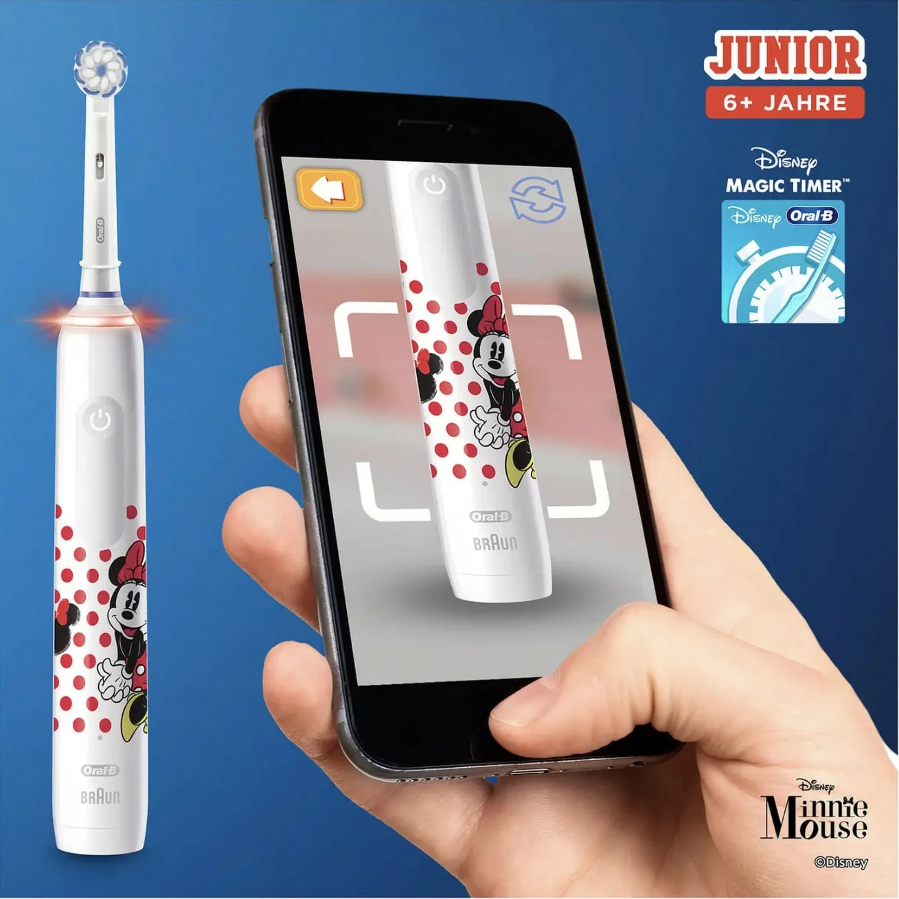 Furçë dhëmbësh elektrike Oral-B Braun Junior Minnie Mouse, për fëmijë, ngjyra e zezë, e kuqe, e bardhë
