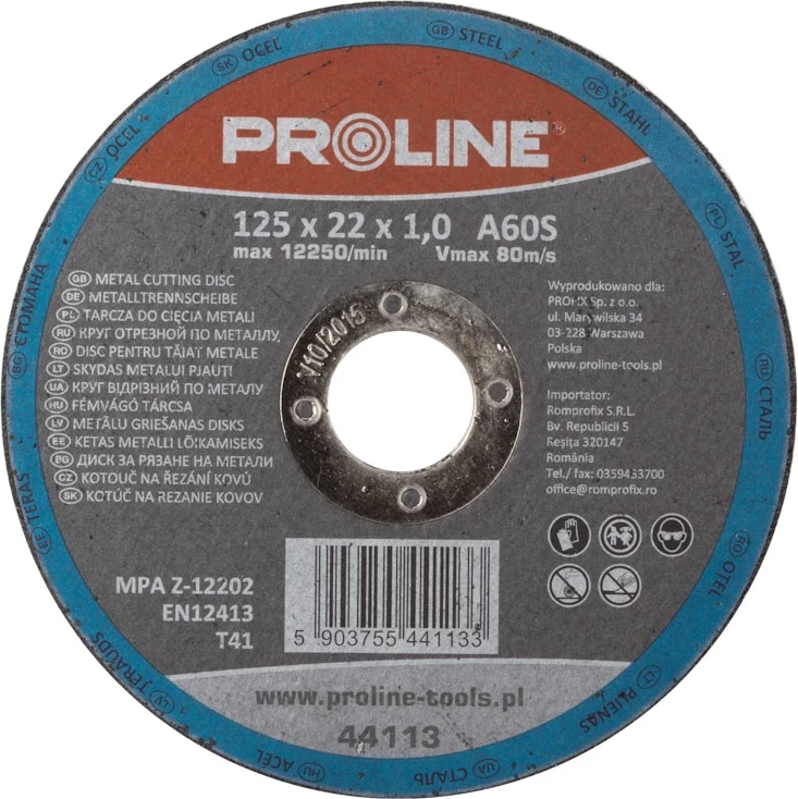 Disk prerës për metal Proline 44110 T41 115x1.0x22mm A60S, 1 copë