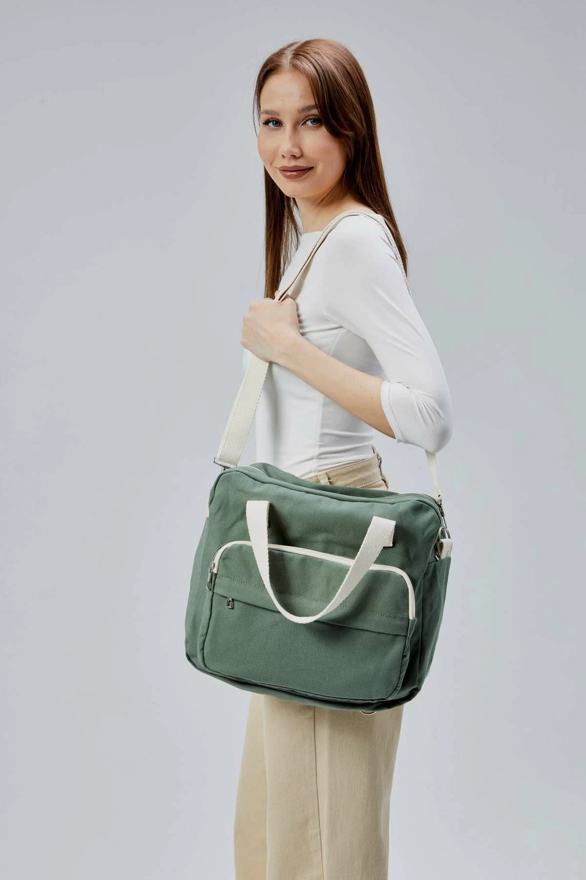 Çantë tote Zoozie Bags, e gjelbër, 33x30x10cm