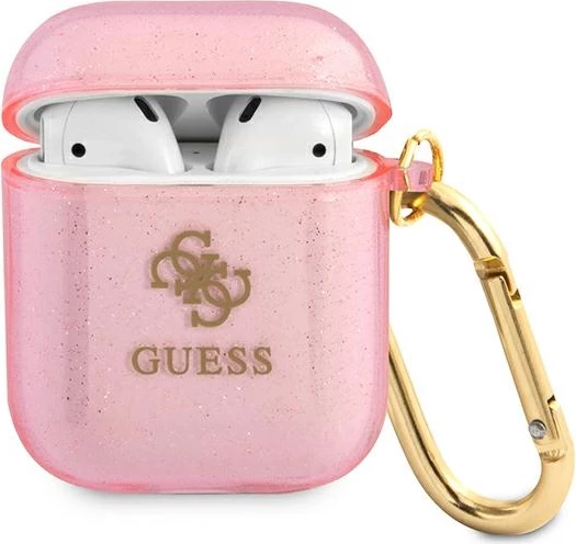 Mbështjellës Guess GUA2UCG4GP për AirPods 1/2, Glitter, Rozë