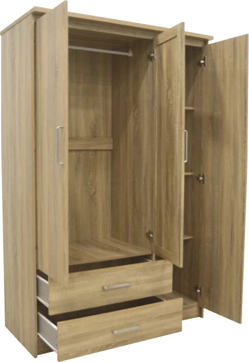 Dollap Olympus me 3 dyer dhe sirtarë+pasqyrë, ngjyrë lisi e çelët, 120x57x183