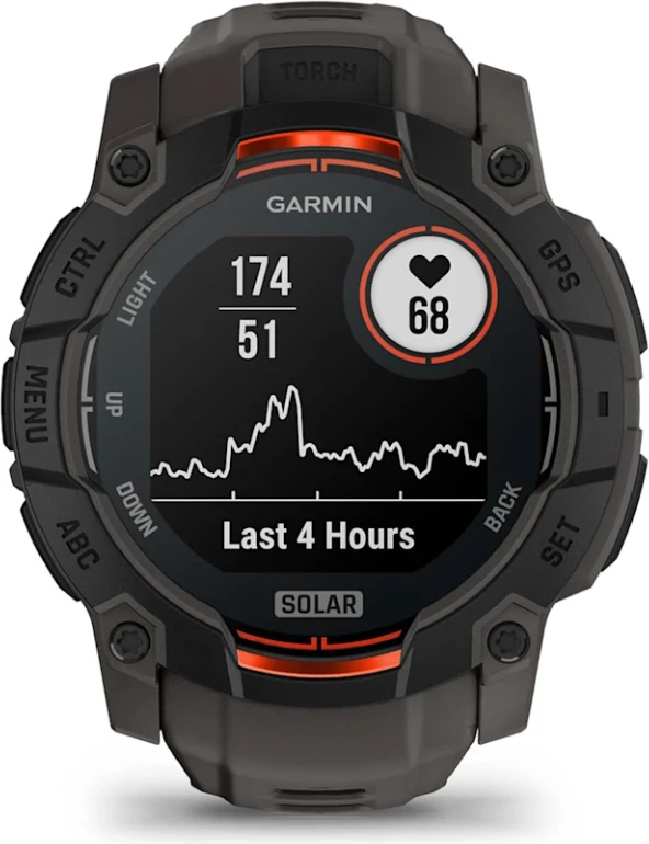 Smartwatch Garmin Instinct® 3 Solar, Black with Charcoal Silicone Strap, 50 mm