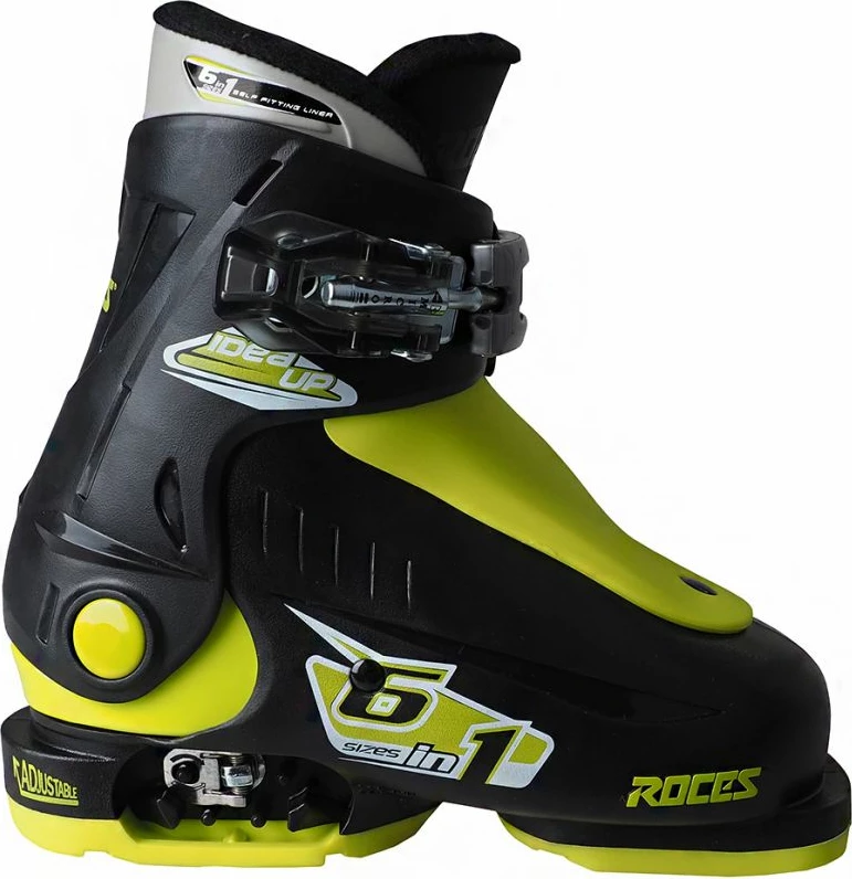 Çizme për ski për fëmijë Roces, të zeza me detaje limoni