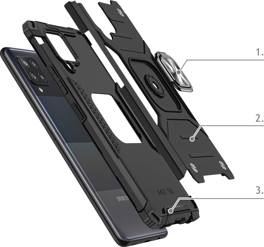 Mbështjellës Wozinsky Ring Armor me mbajtëse, për Samsung Galaxy A42 5G, Argjendtë