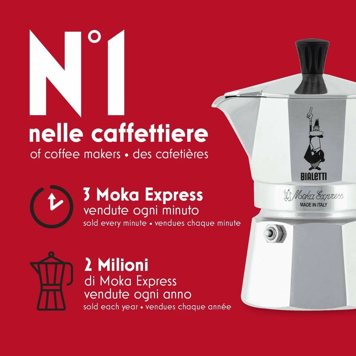 Moka Express Bialetti, 0.06 L, alumini, e zezë
