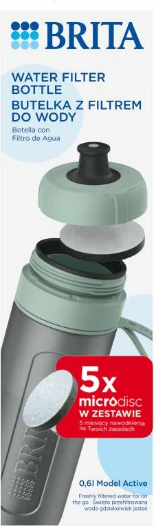 Shishe filtruese uji Brita Active 600 ml, pastel jeshile, set me 5 filtra MicroDisc