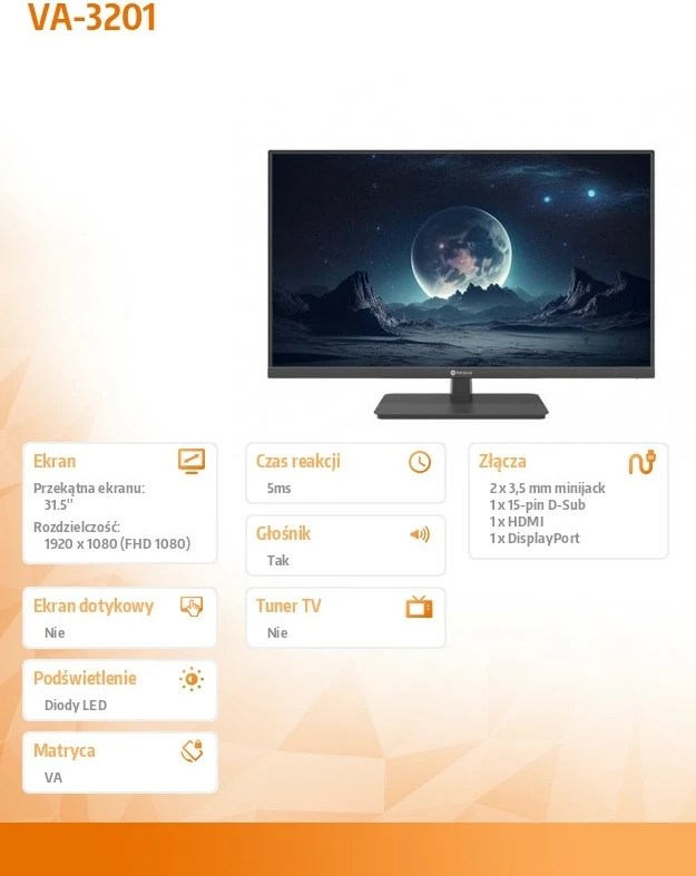 Monitor AG NEOVO VA-3201, 32 inç, Full HD, altoparlantë të integruar, i zi