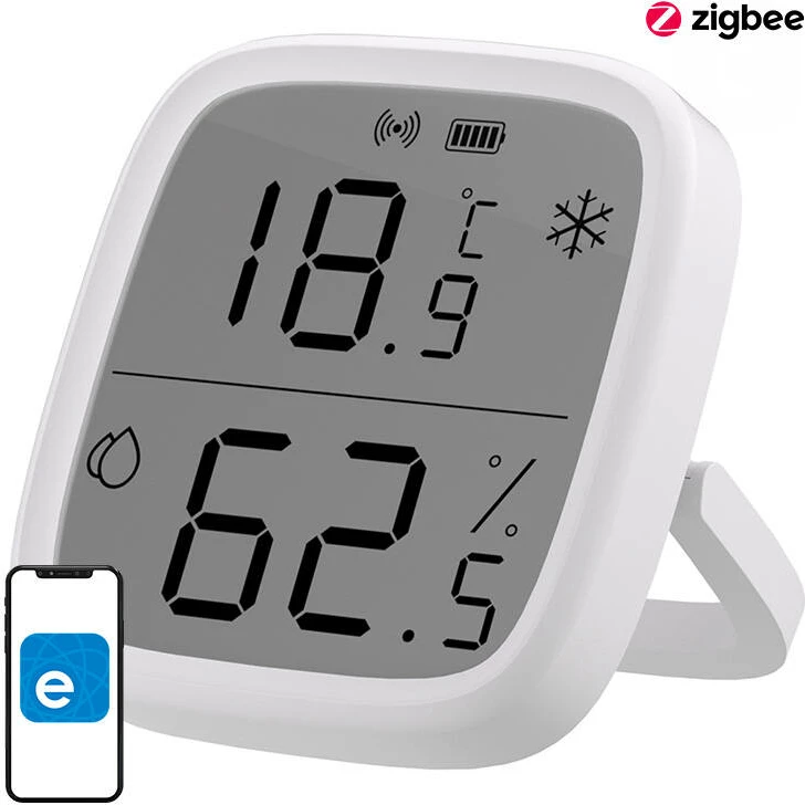 Sensor temperature e lagështie Sonoff SNZB-02D, ZigBee, me ekran LCD, i bardhë