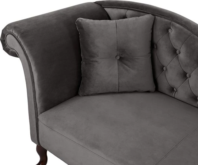 Chaise longue Chesterfield, kadife gri, Niovi FH3007.10, krah i majtë, 189x61x84 cm