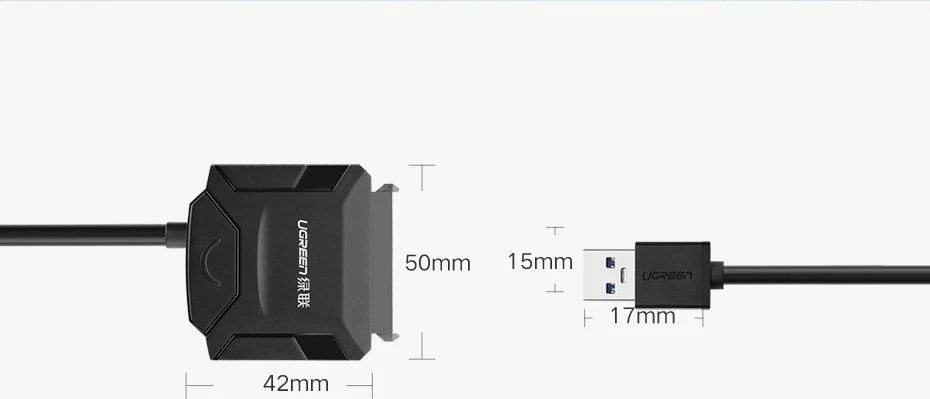 Adapter USB 3.0 në SATA Ugreen Pocket për disqe 2.5\"/3.5\" deri 4TB, i zi