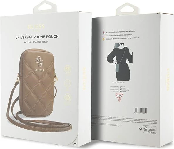 Mbështjellës telefon Guess Zip Quilted 4G, kafe