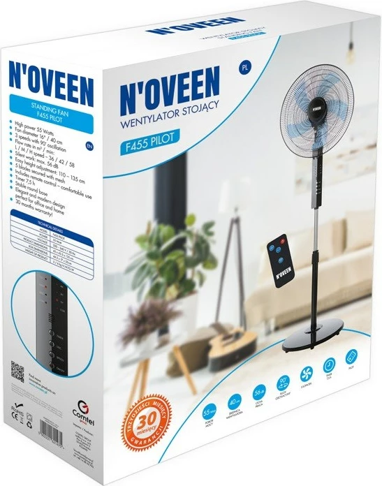 Ventilator N'OVEEN F455 me telekomandë, 16"/40 cm, i zi