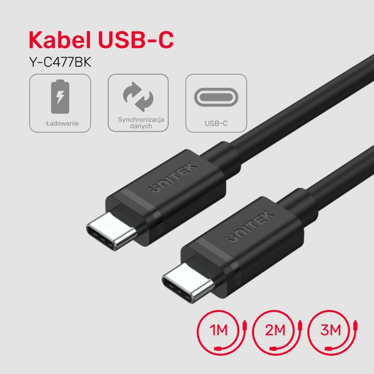 Kabllo Unitek USB-C në USB-C 3m, e zezë