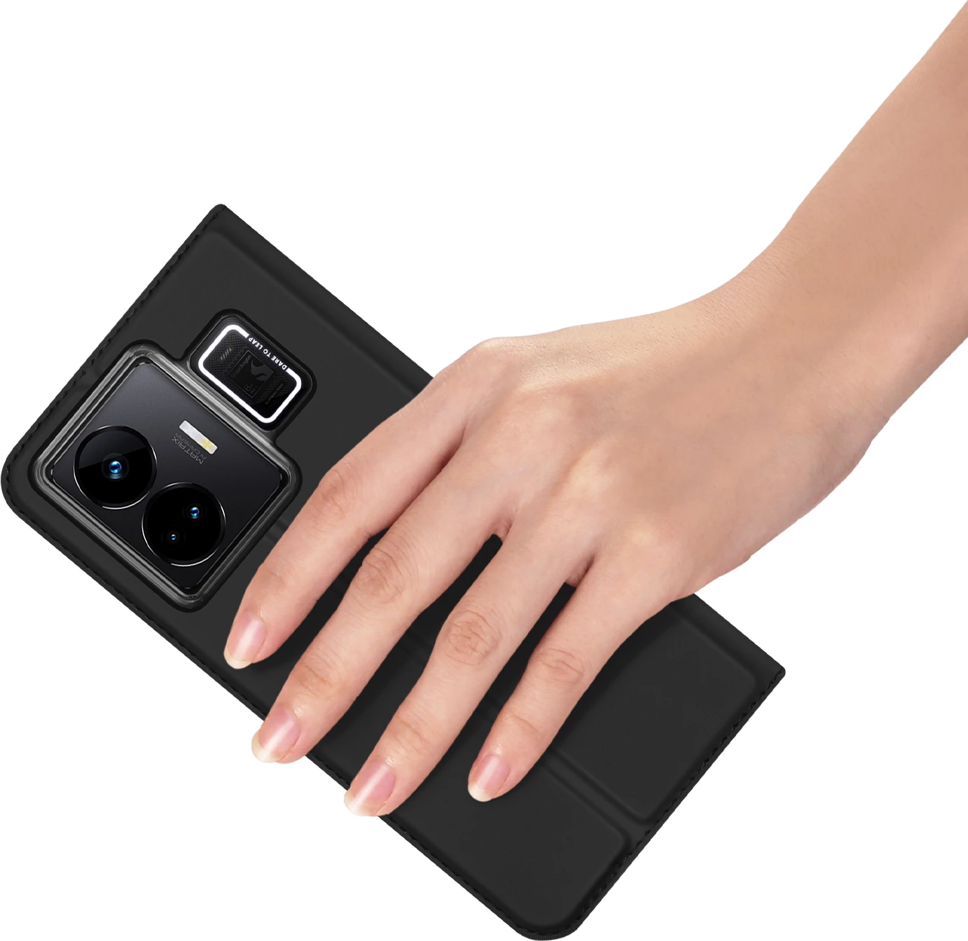 Mbështjellës Dux Ducis Skin Pro për Realme GT Neo 5 / Realme GT3, me kapak, xhep kartelash, funksion standi, e zezë