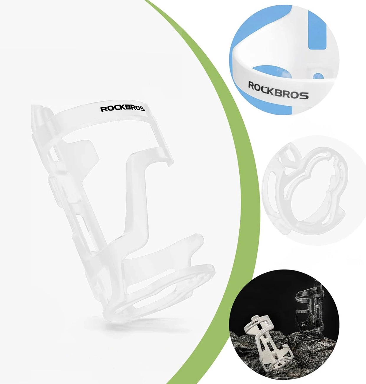 Mbajtëse shishe për biçikletë Rockbros 31210012002, polikarbonat, e bardhë