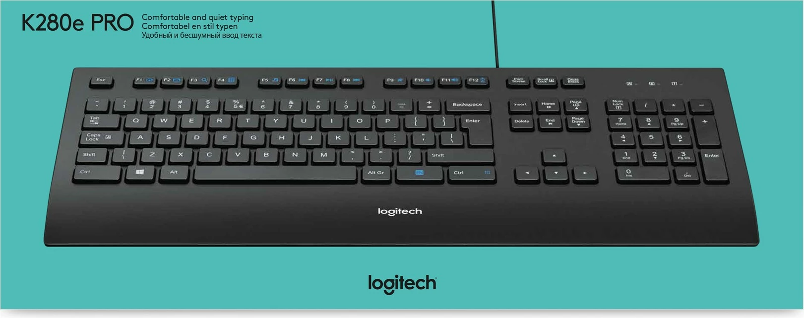 Tastierë Logitech K280e për Biznes, Full-size (100%), Wired, USB, QWERTY, E zezë
