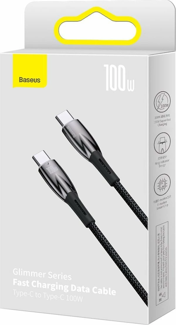 Kabllo USB-C në USB-C Baseus Glimmer Series CADH000701 1m PD 100W, e zezë
