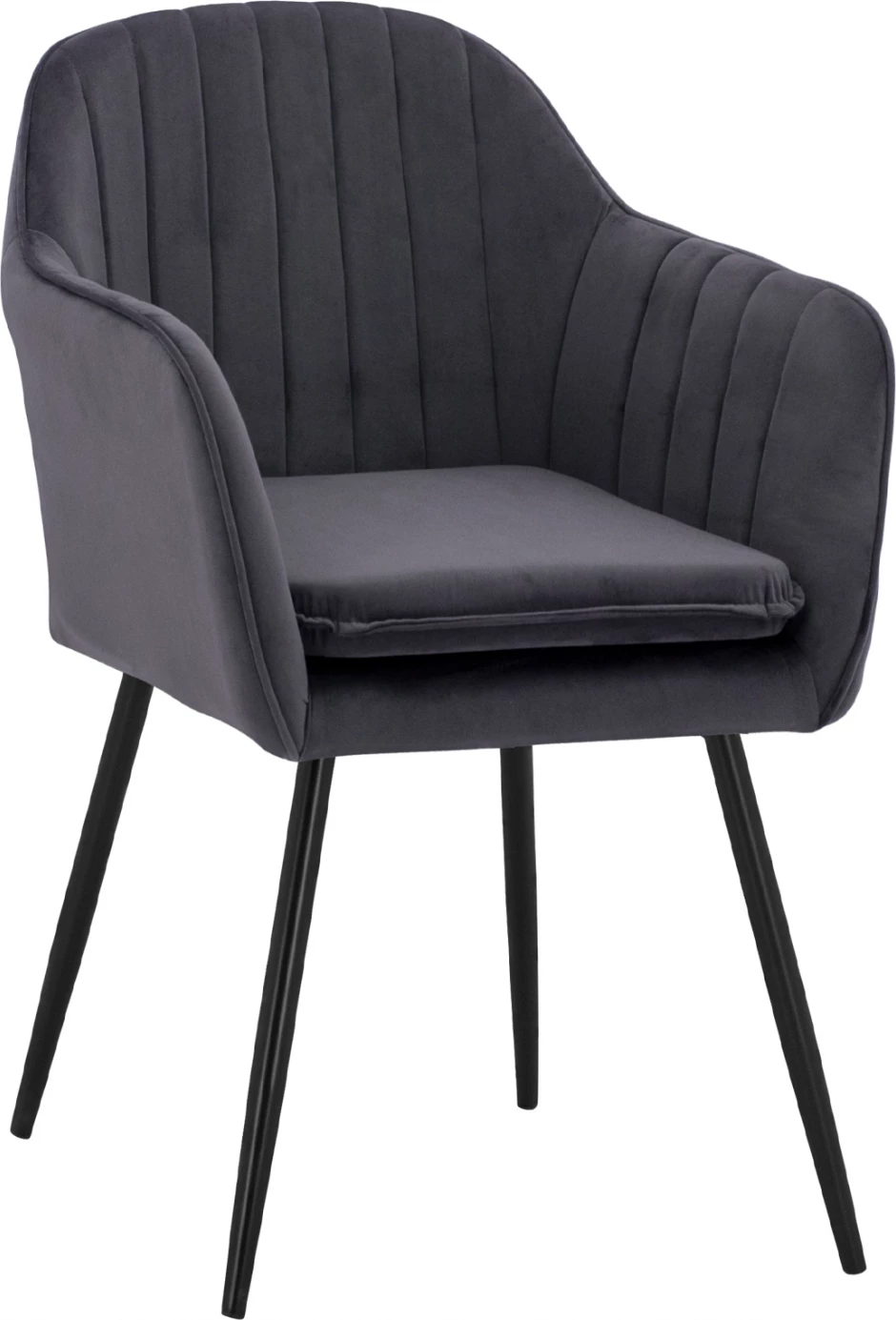 Karrige me krahë Sawyer kadife gri me këmbë të zeza FH8523.11 53x60x76cm, set prej 2 copë