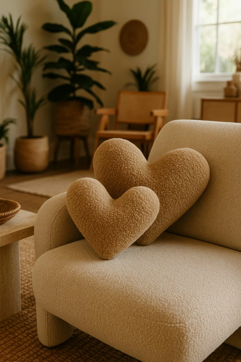 Jastëk dekorativ zemër, teddy, ngjyrë kafe, i vogël