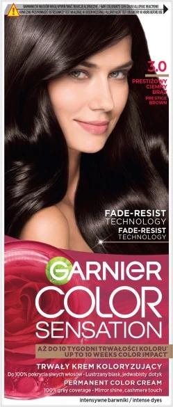 Krem ngjyrosës për flokë për femra Garnier Color Sensation 3.0 Kafe e errët prestigjioze, 1 copë