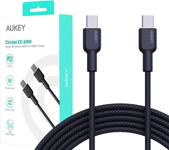 Kabllo AUKEY CB-NCC2 USB-C Type-C PD 60W 3A 1.8m Nylon e Zezë