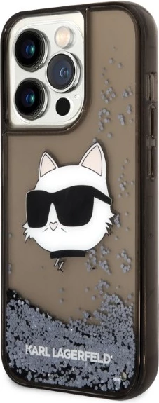 Mbështjellës Karl Lagerfeld KLHCP14LLNCHCK për iPhone 14 Pro 6.1", Glitter Choupette, zi