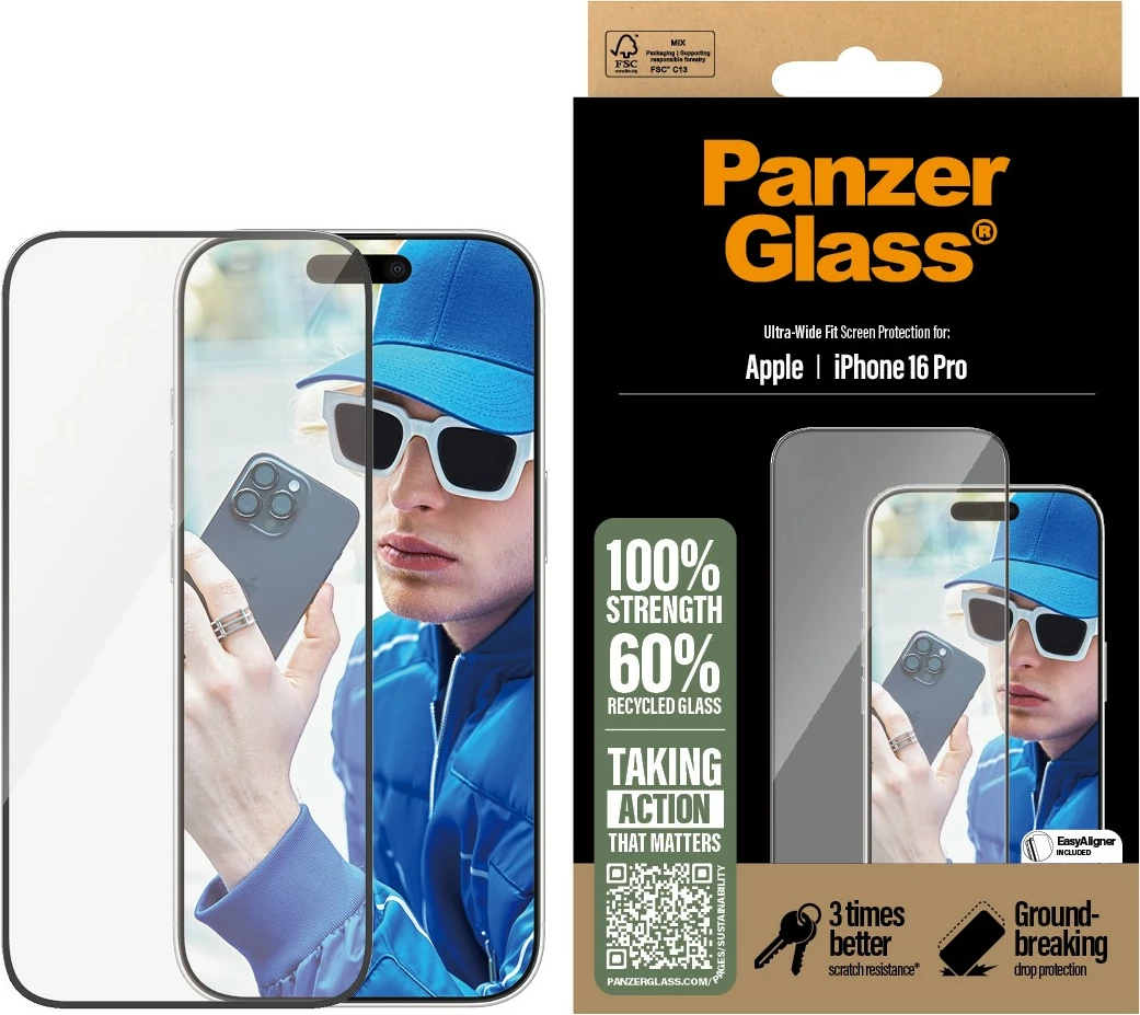 Mbrojtës ekrani PanzerGlass për iPhone 16 Pro, transparent