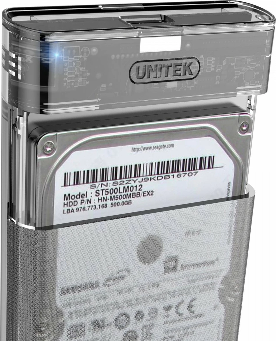 Kasë Unitek S1103A për HDD/SSD 2.5", USB 3.1, Transparent