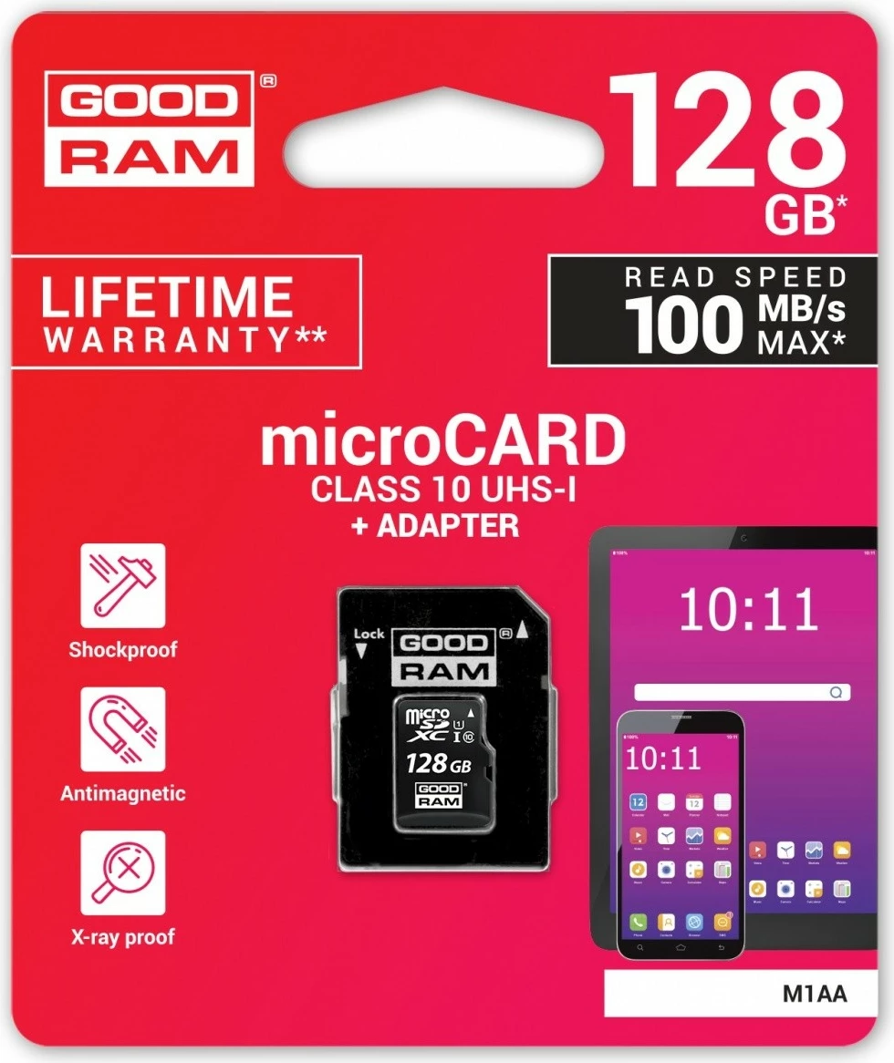 Kartelë memorie microSDHC GOODRAM M1AA-1280R12, 128GB, Class 10 UHS-I me adapter