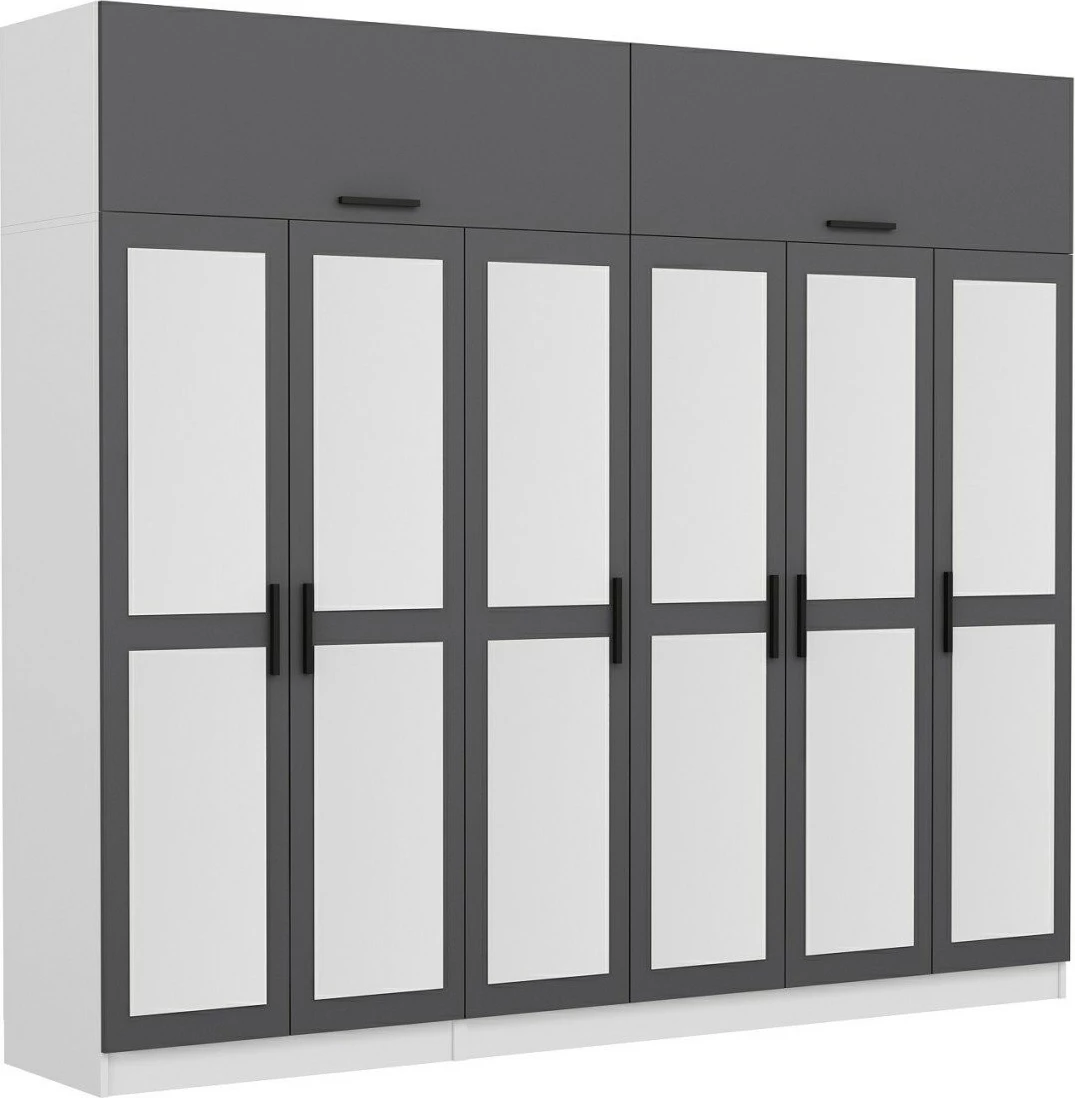 Dollap garderobe Skye Decor, antracit dhe i bardhë, 270x235x52cm, 11 pjesë
