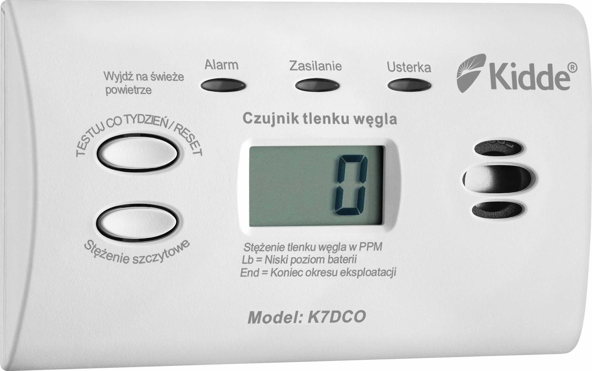 Detektor monoksidi karboni Kidde K7DCO me ekran LCD, 2x AA, i bardhë