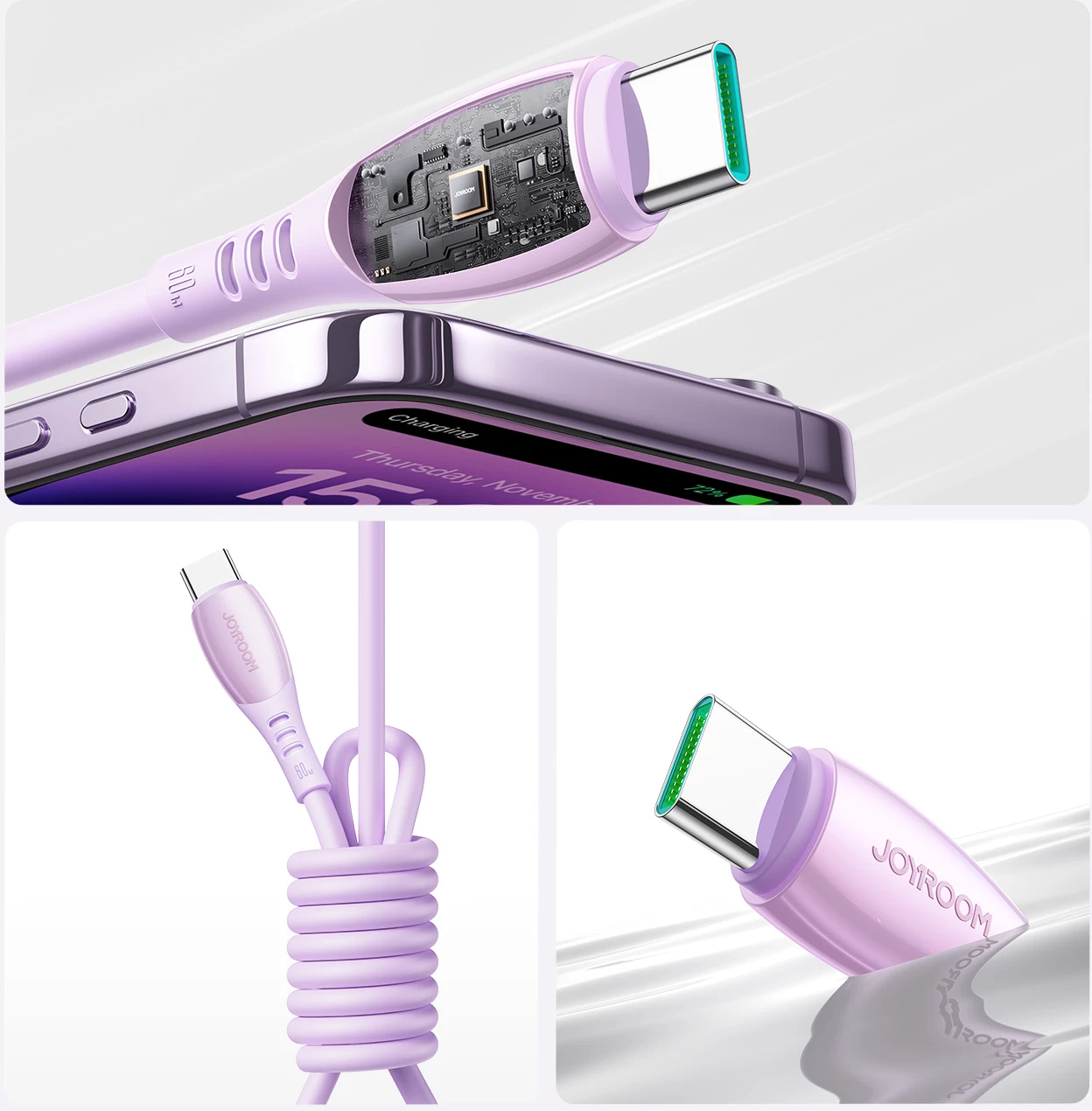 Kabllo USB-C në USB-C Joyroom S-A59 Vibrant Series 60W 1.2m, vjollcë