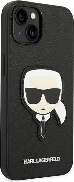Mbështjellës Karl Lagerfeld KLHCP14MSAPKHK për iPhone 14 Plus 6.7", hardcase, Saffiano Karl's Head Patch, i zi