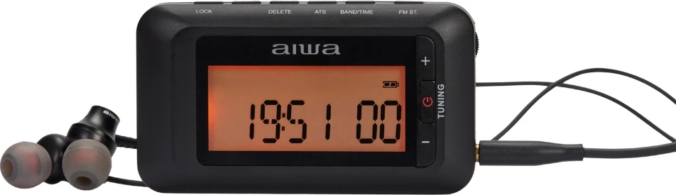 Radio xhepi Aiwa RD-10 AM/FM me RDS, ekran LED, me kufje dhe bateri AAA, e zezë