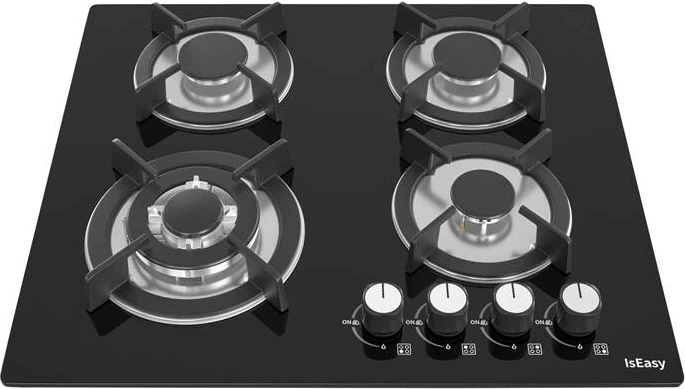 Pianurë me gaz, IsEasy MGBG-604B, 4 zona, panel xhami 60 cm, NG/LPG, e zezë
