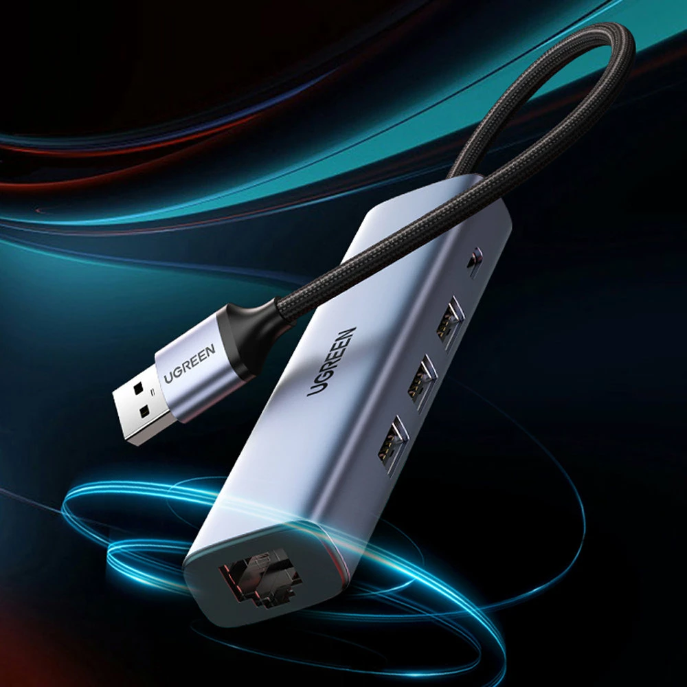 Adapter HUB multifunksional Ugreen CM475, 3x USB 3.0, Ethernet RJ-45, USB Type C PD, Gri