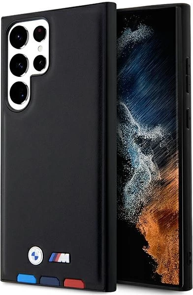 Mbështjellës BMW Leather Stamp Tricolor për Samsung Galaxy S23 Ultra, i zi