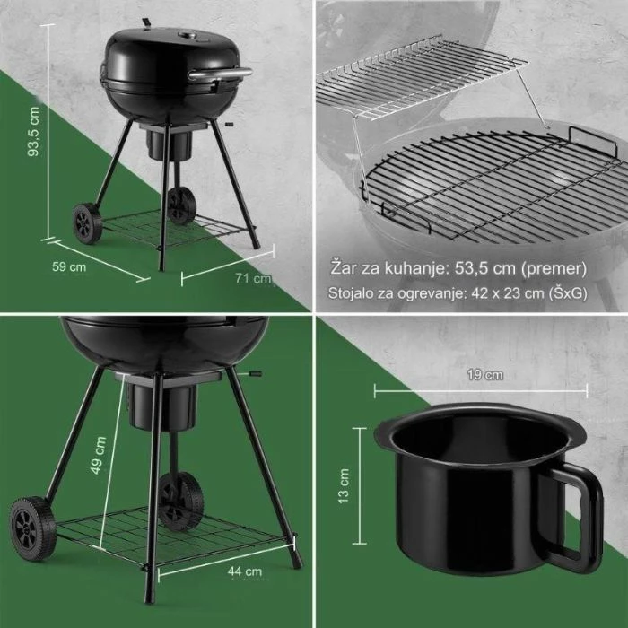 Skara kettle me qymyr VONHAUS 2500934, diametër 53.5 cm, me kapak e termometër, e zezë