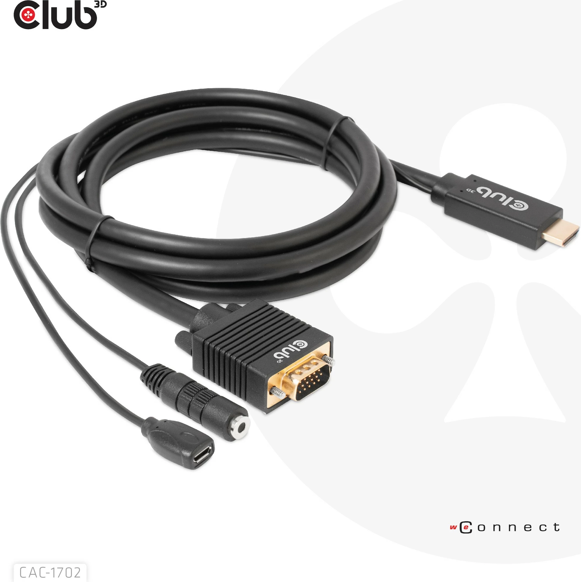 Kabllo HDMI në VGA Club3D CAC-1702, 2m, me audio 3.5mm, e zezë