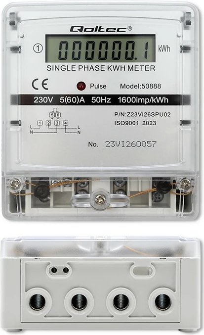Matës energjie Qoltec 50888, njëfazësh, LCD, 230V, Gri