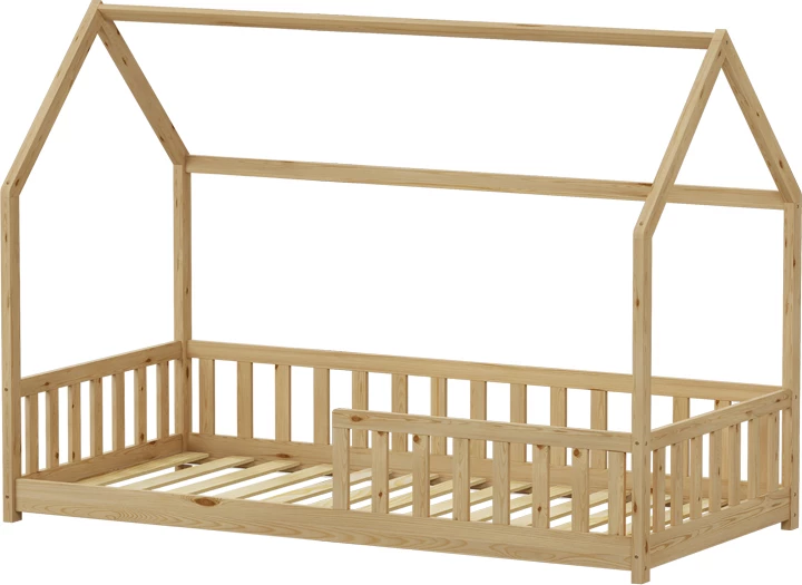 Krevat fëmijësh Montessori Callan me parmakë, dru pishe, ngjyrë natyrale, 90x190cm
