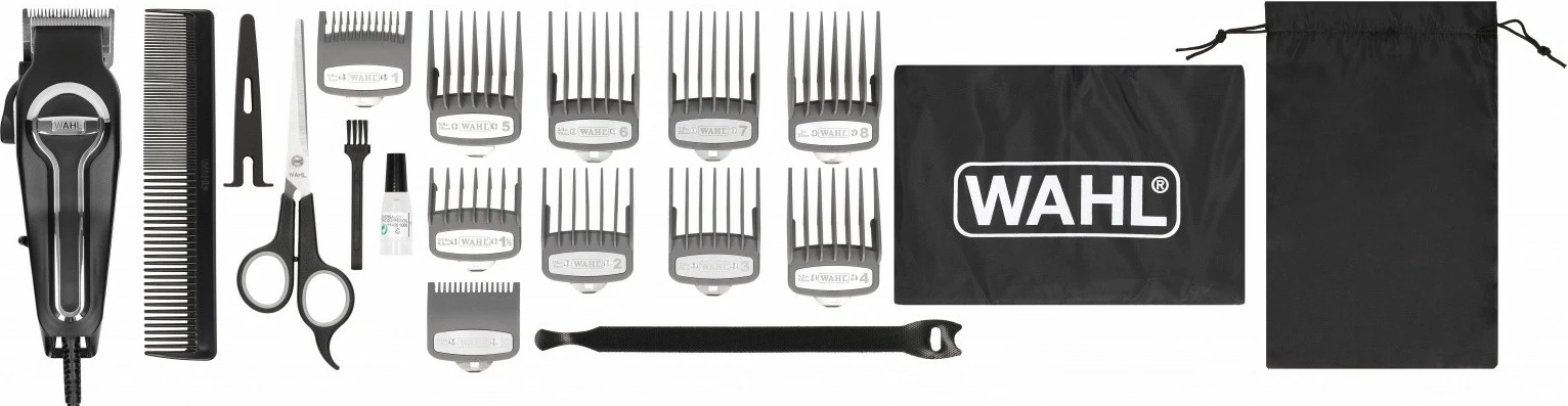 Makinë rroje Wahl Elite Pro 20106-0460, për flokë dhe mjekër, e zezë/argjendtë, set me 10 krehra